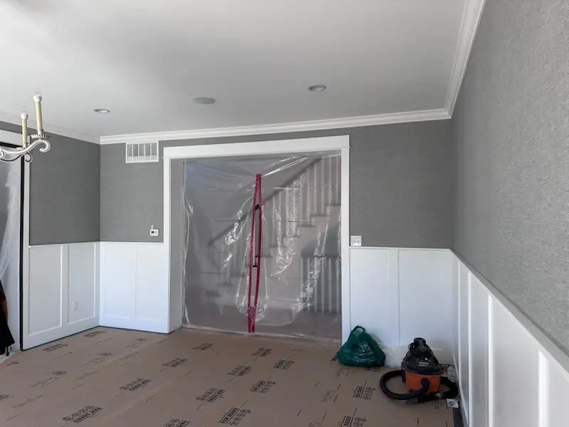 Commercial office lobby with vinyl wallcovering installation